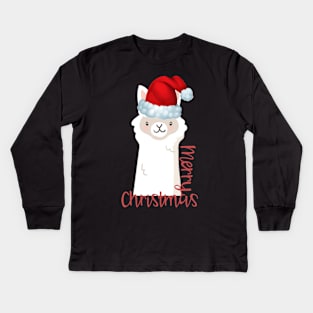 Christmas Llama Santa Elf Vintage Funny Novelty Gift Kids Long Sleeve T-Shirt